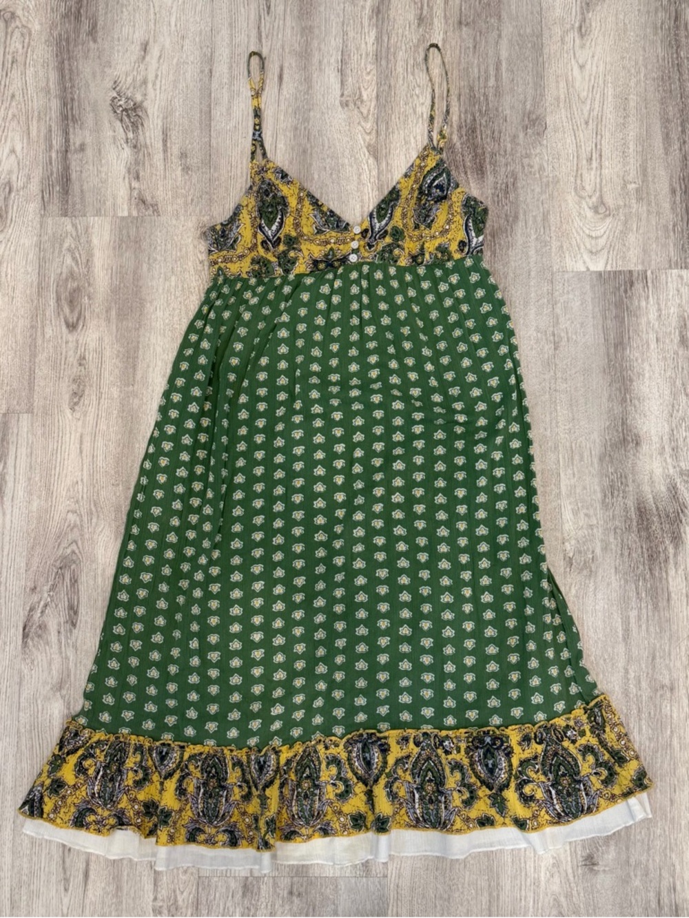 Billabong Boho Floral Mini Dress Green Yellow Spaghetti Strap